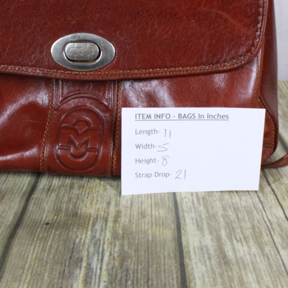 Marino Orlandi Brown Leather Flap Studded Plaid Lined Crossbody Purse Handbag - Picture 12 of 12